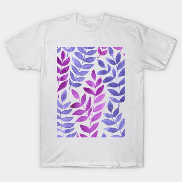 Watercolor leaves in magenta and violet T-Shirt by katerinamk